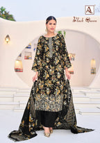 Alok Black Queen Rayon Printed Embroidery Dress Material