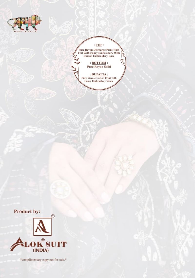 Alok Black Queen Rayon Printed Embroidery Dress Material