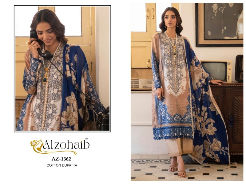 Alzohaib Az 1361 And 1362 Chiffon Dupatta Cotton Pakistani Salwar Suits