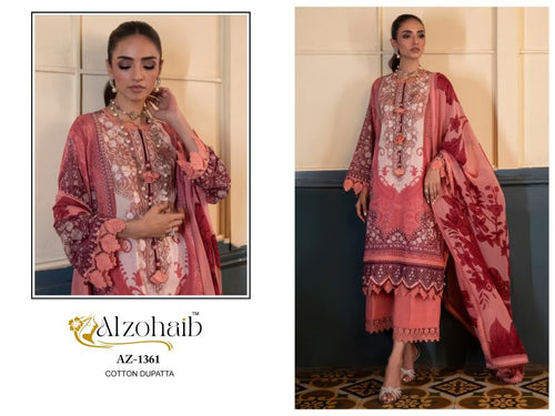 Alzohaib Az 1361 And 1362 Chiffon Dupatta Cotton Pakistani Salwar Suits