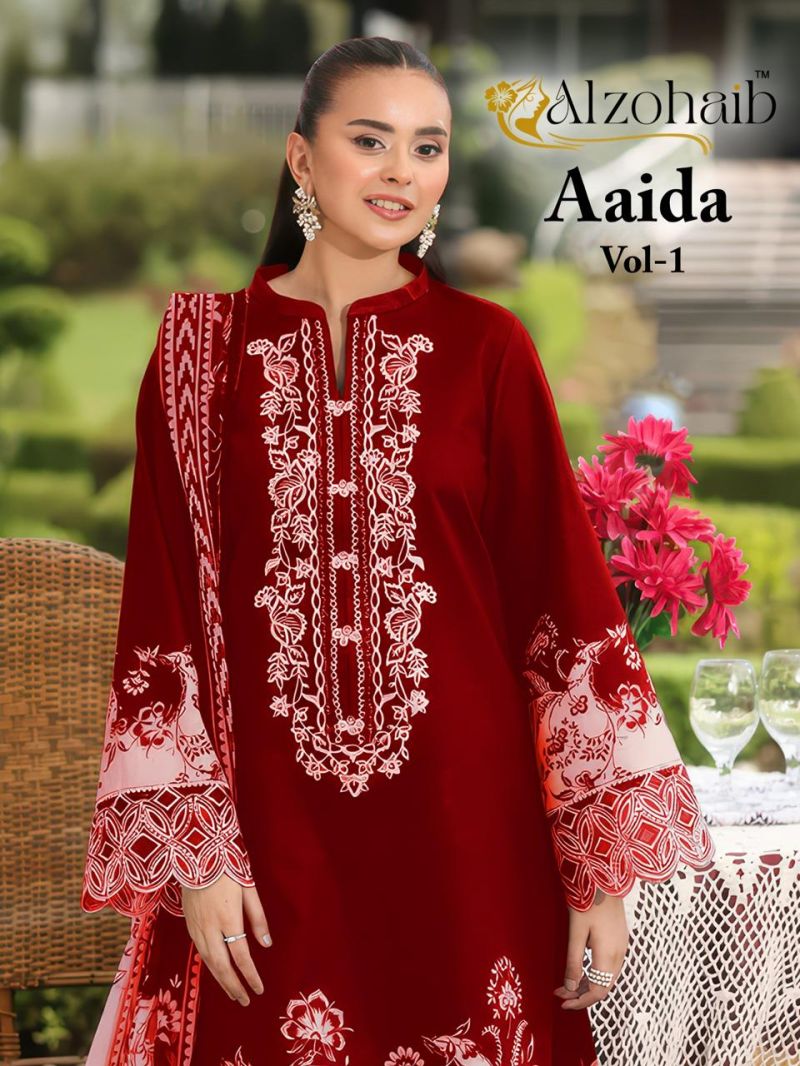 Alzohaib Aaida Cotton Dupatta Cotton Work Pakistani Salwar Kameez