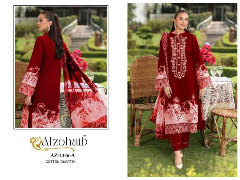Alzohaib Aaida Cotton Dupatta Cotton Work Pakistani Salwar Kameez