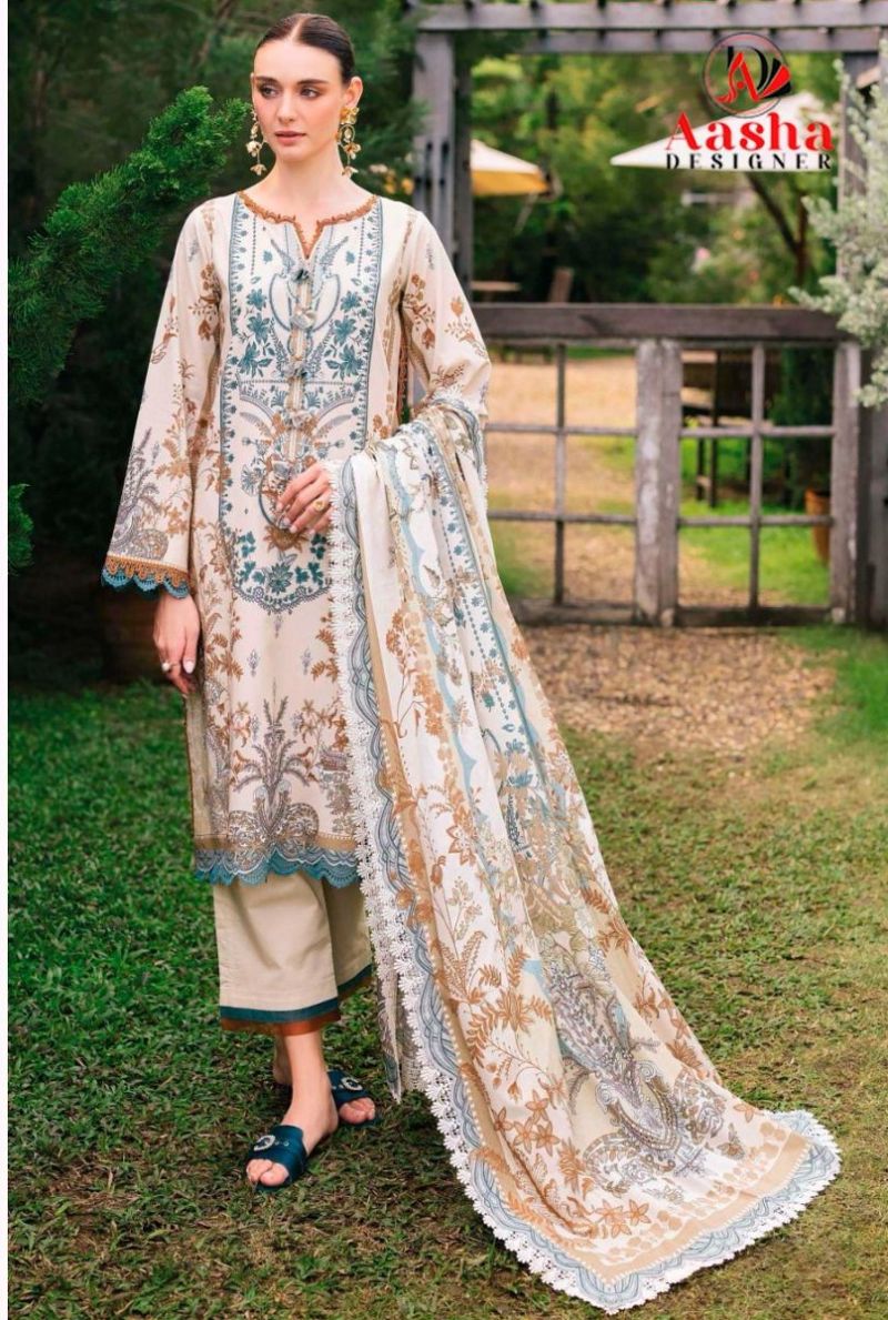 Aasha 1185 Chiffon Dupatta Cotton Print Pakistani Salwar Kameez