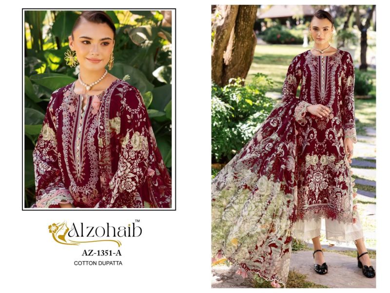 Alzohaib Humaira Vol 1 Chiffon Dupatta Cotton Work Pakistani Salwar Suits