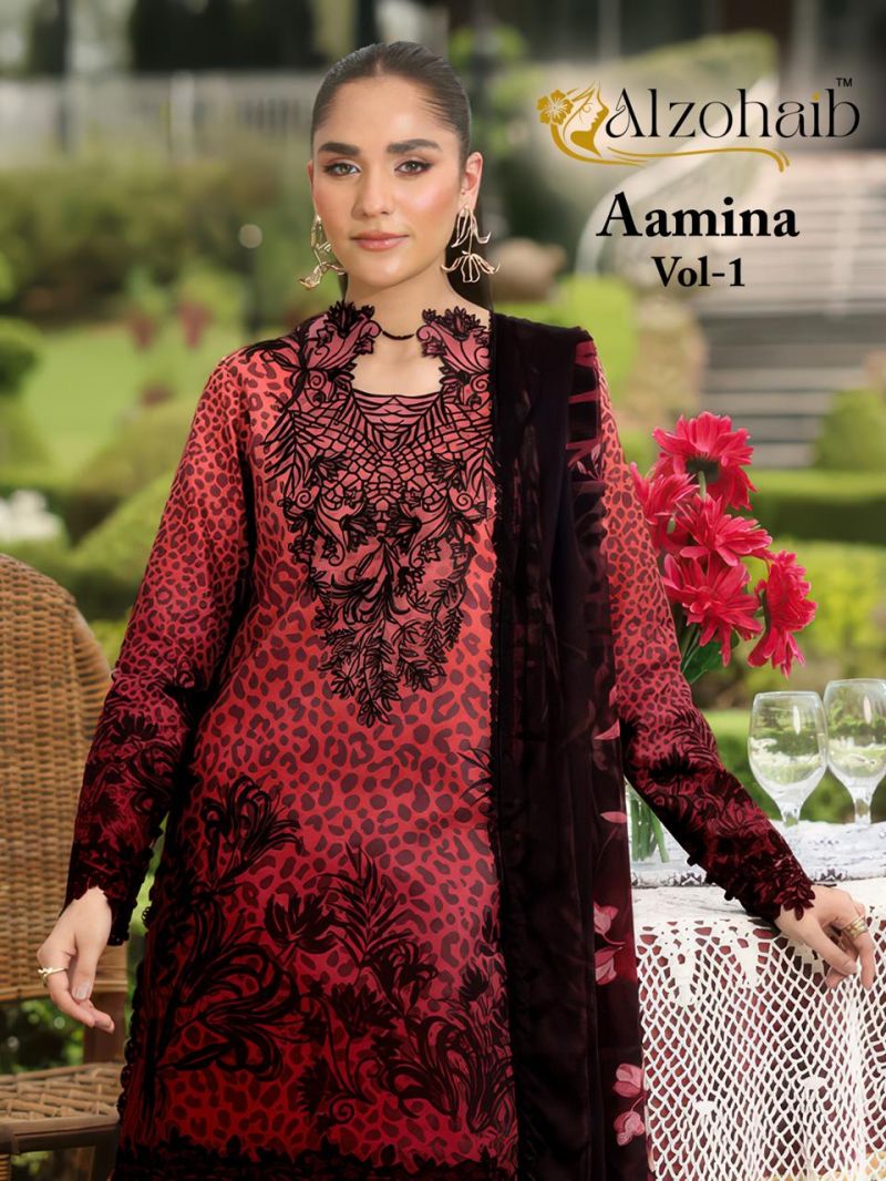 Alzohaib Aamina Vol 1 Chiffon Dupatta Cotton Work Pakistani Salwar