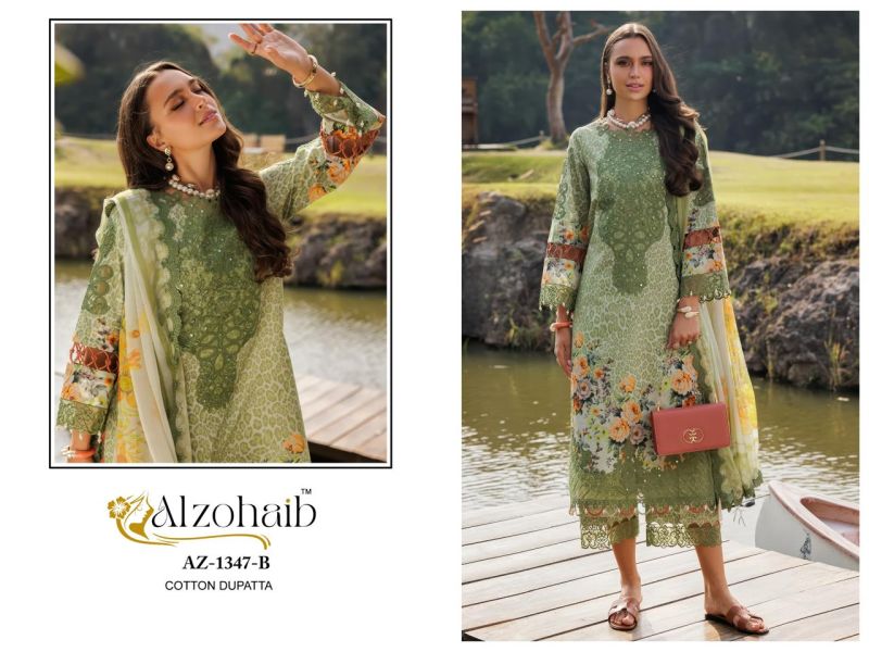 Alzohaib Aamina Vol 1 Chiffon Dupatta Cotton Work Pakistani Salwar