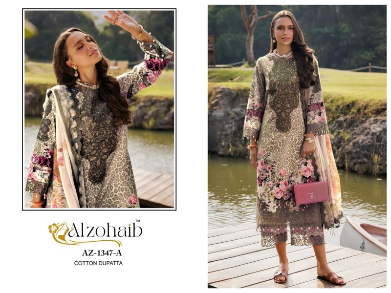 Alzohaib Aamina Vol 1 Chiffon Dupatta Cotton Work Pakistani Salwar