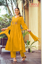 Ossm Gulmohar Mal Chanderi Embroidery Kurti Pant And Dupatta