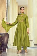 Ossm Gulmohar Mal Chanderi Embroidery Kurti Pant And Dupatta