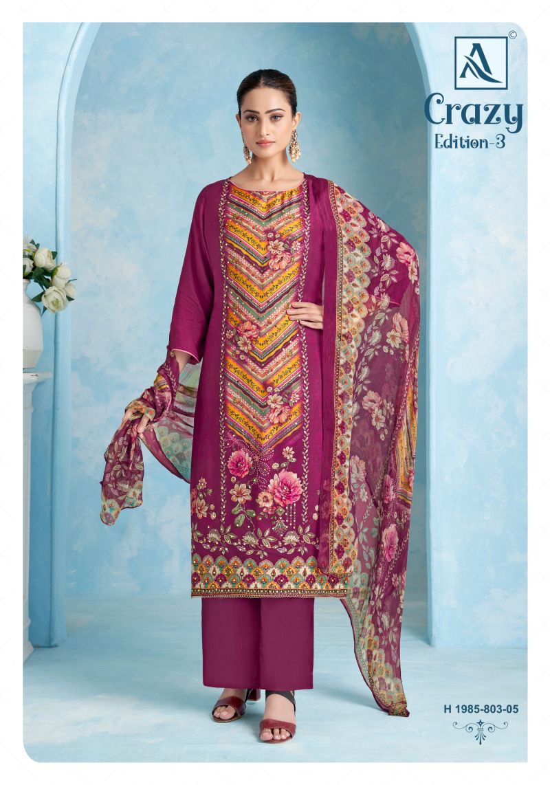 Alok Crazy Edition 3 Viscose Maslin Designer Work Dress Material