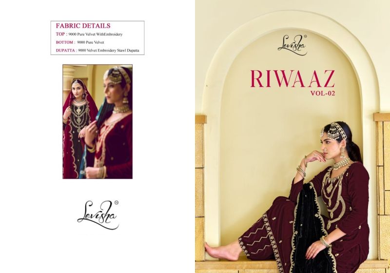 Levisha Riwaaz Vol 2 Velvet Embroidery Work Dress Material Collection