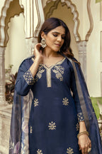Hr 31 Viscose Chanderi Embroidered Work Kurti Pant And Dupatta