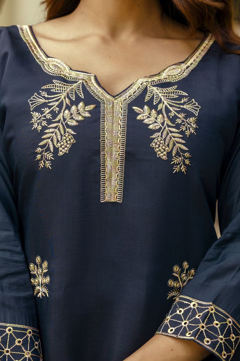 Hr 31 Viscose Chanderi Embroidered Work Kurti Pant And Dupatta