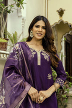 Hr 31 Viscose Chanderi Embroidered Work Kurti Pant And Dupatta