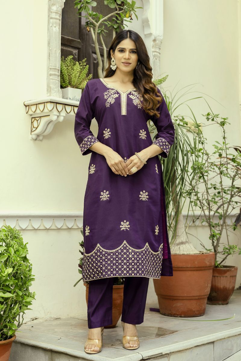 Hr 31 Viscose Chanderi Embroidered Work Kurti Pant And Dupatta