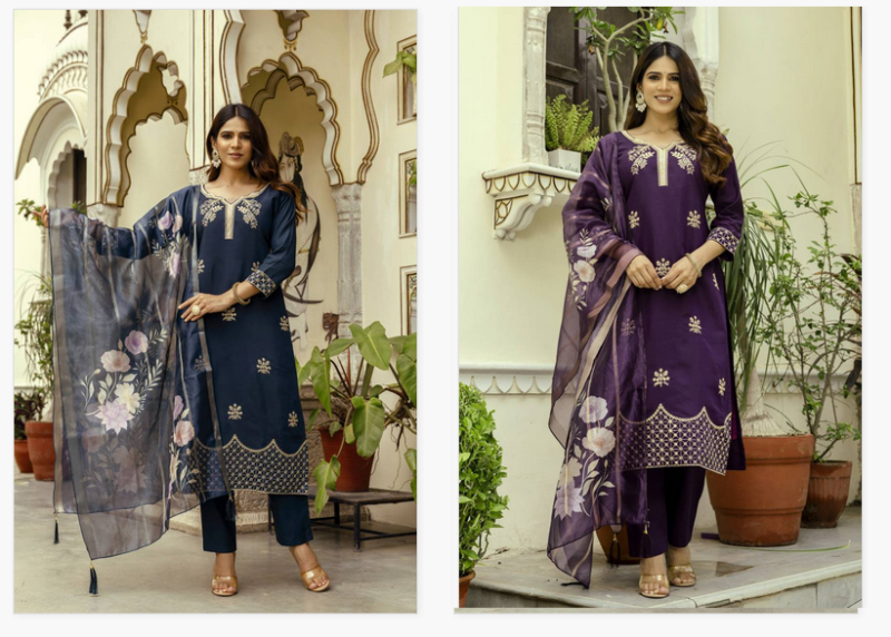 Hr 31 Viscose Chanderi Embroidered Work Kurti Pant And Dupatta