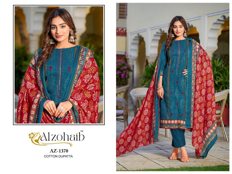 Alzohaib Asmaa Chiffon Dupatta Cotton Pakistani Salwar Kameez Suits