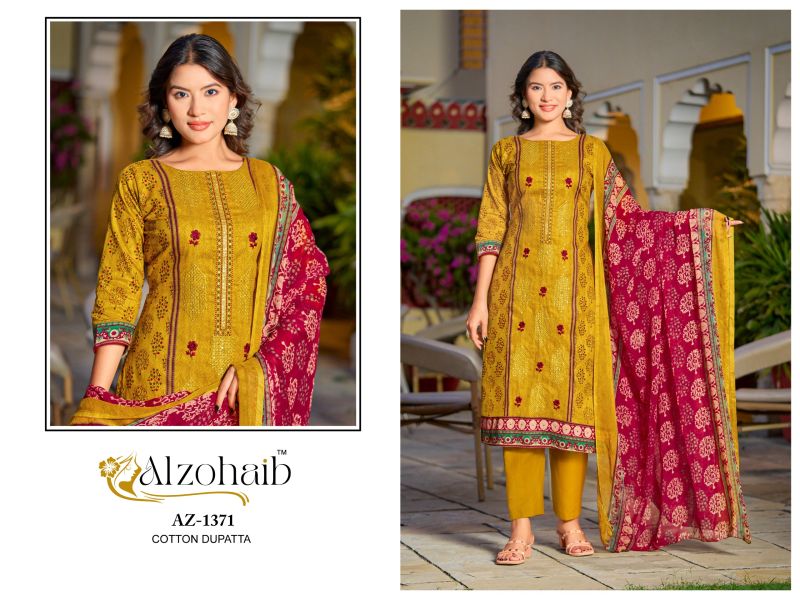 Alzohaib Asmaa Chiffon Dupatta Cotton Pakistani Salwar Kameez Suits
