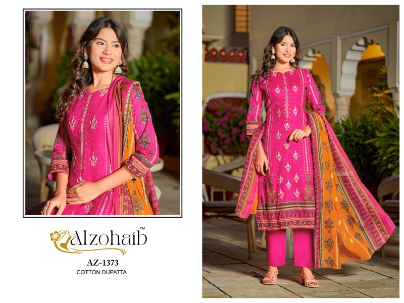 Alzohaib Asmaa Chiffon Dupatta Cotton Pakistani Salwar Kameez Suits