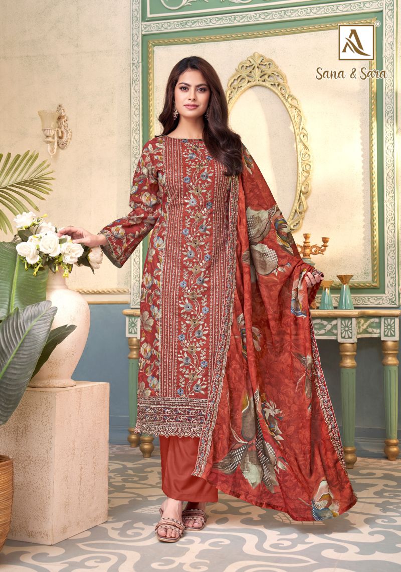 Alok Sana And Sara Cambric Cotton Printed Embroidery Dress Material