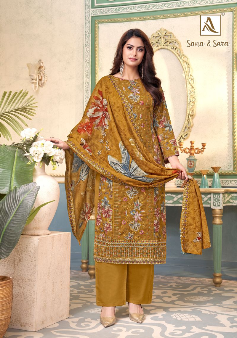 Alok Sana And Sara Cambric Cotton Printed Embroidery Dress Material