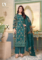 Alok Sana And Sara Cambric Cotton Printed Embroidery Dress Material
