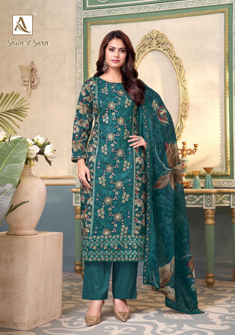 Alok Sana And Sara Cambric Cotton Printed Embroidery Dress Material