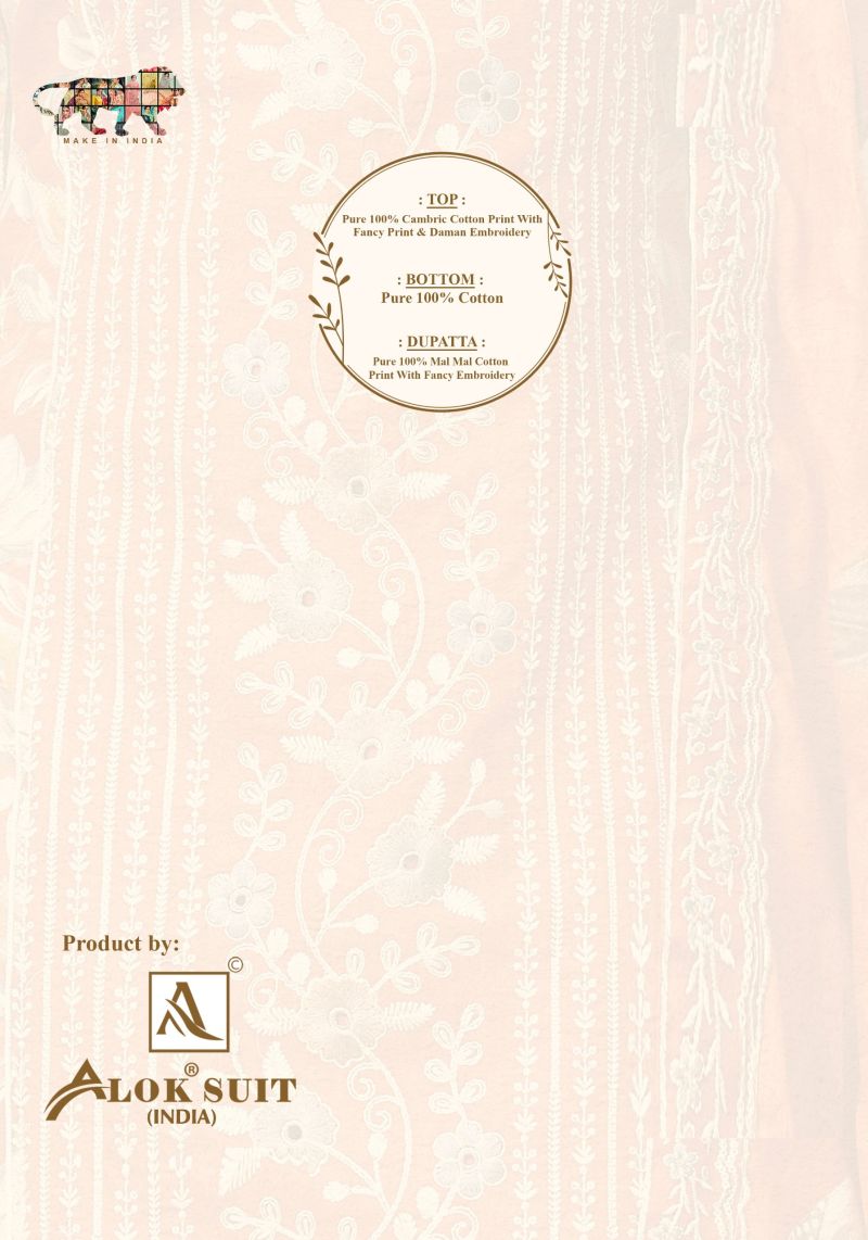 Alok Sana And Sara Cambric Cotton Printed Embroidery Dress Material