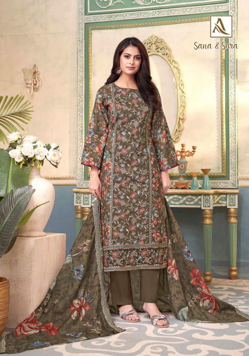 Alok Sana And Sara Cambric Cotton Printed Embroidery Dress Material