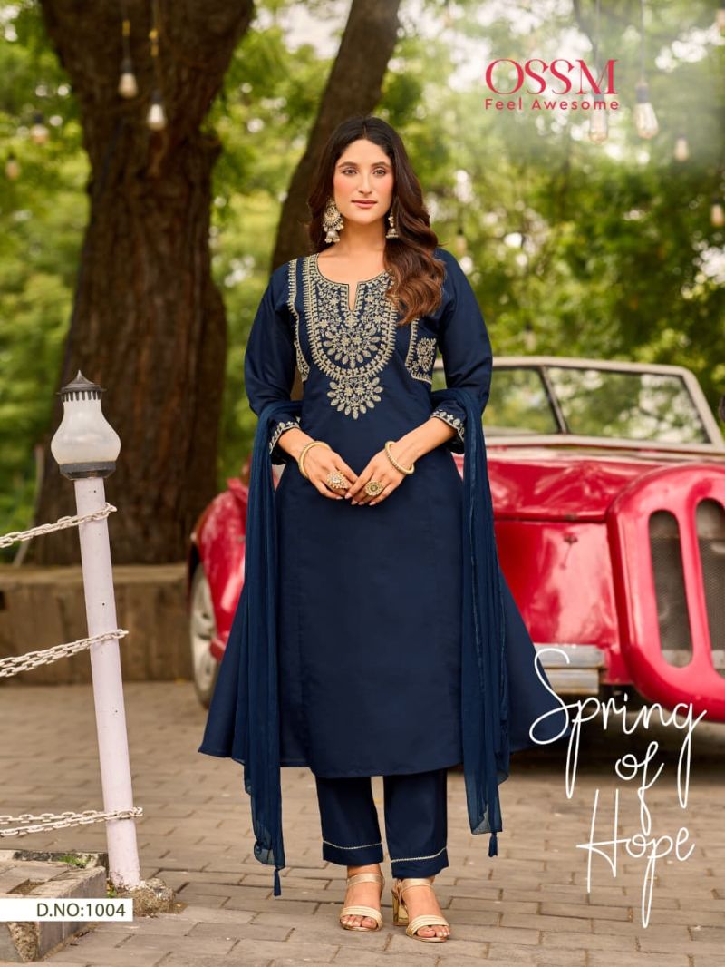 Ossm Gulzar Vol 2 Roman Silk Embroidery Work Kurti Pant And Dupatta