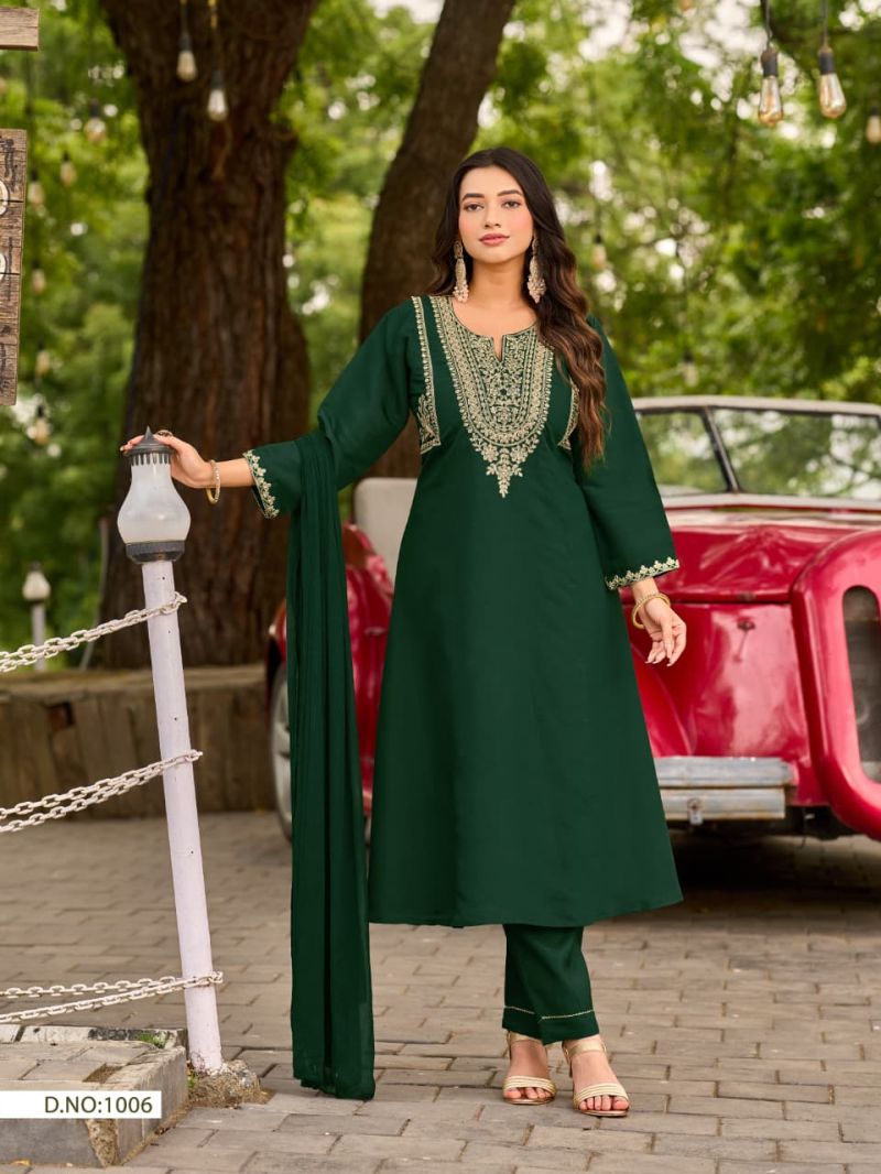 Ossm Gulzar Vol 2 Roman Silk Embroidery Work Kurti Pant And Dupatta