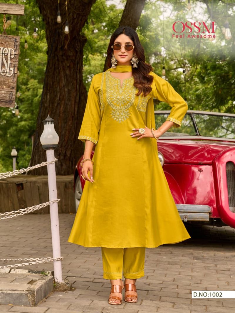 Ossm Gulzar Vol 2 Roman Silk Embroidery Work Kurti Pant And Dupatta