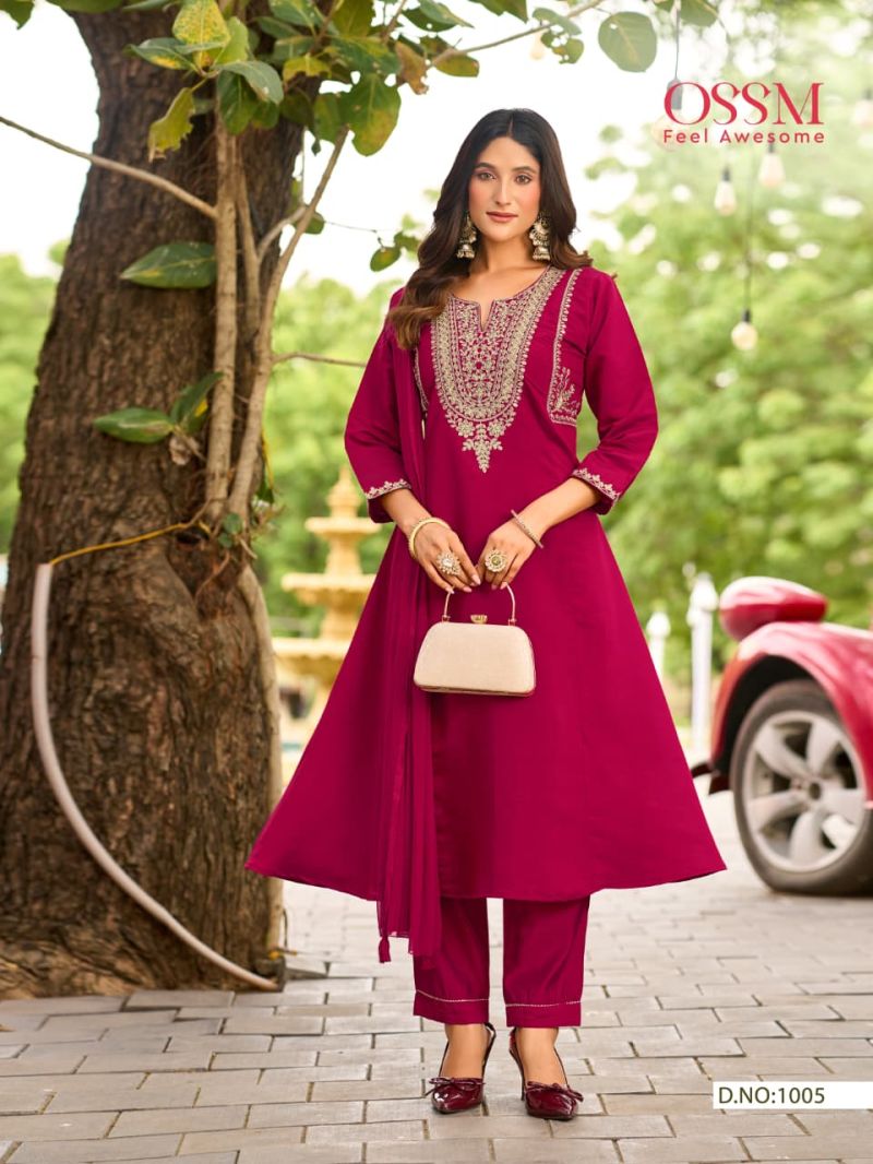 Ossm Gulzar Vol 2 Roman Silk Embroidery Work Kurti Pant And Dupatta