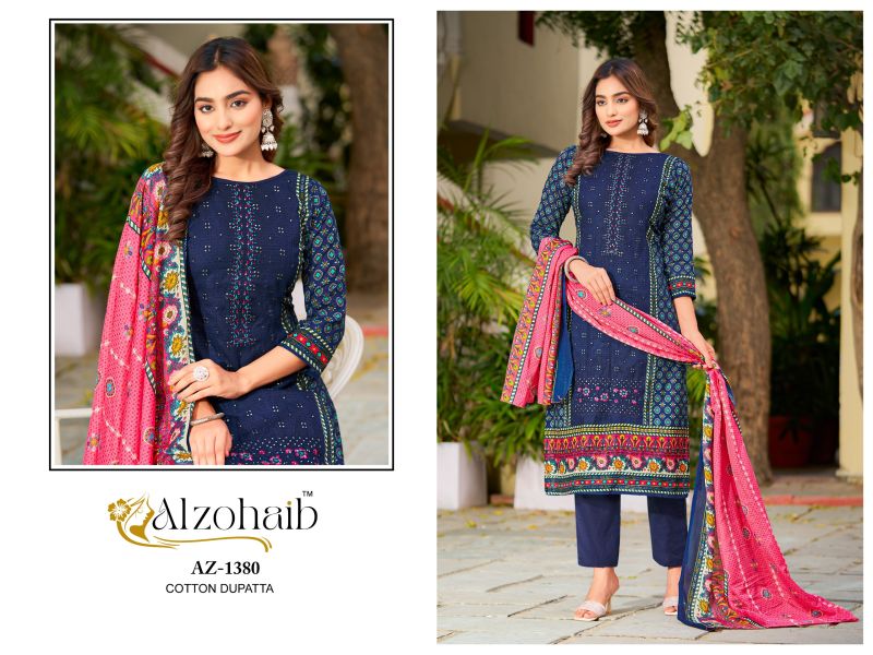 Alzohaib Haseena Chiffon Dupatta Cotton Printed Pakistani Salwar Suits