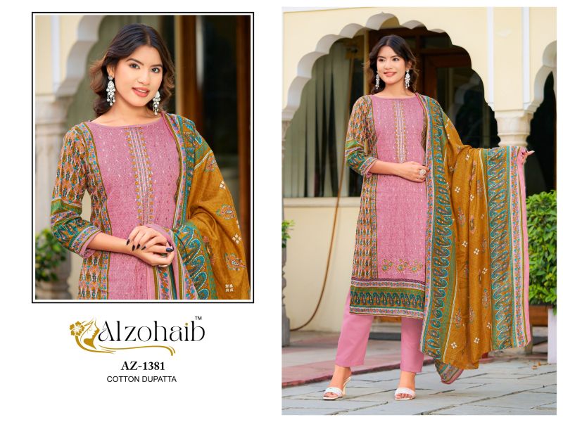 Alzohaib Haseena Chiffon Dupatta Cotton Printed Pakistani Salwar Suits