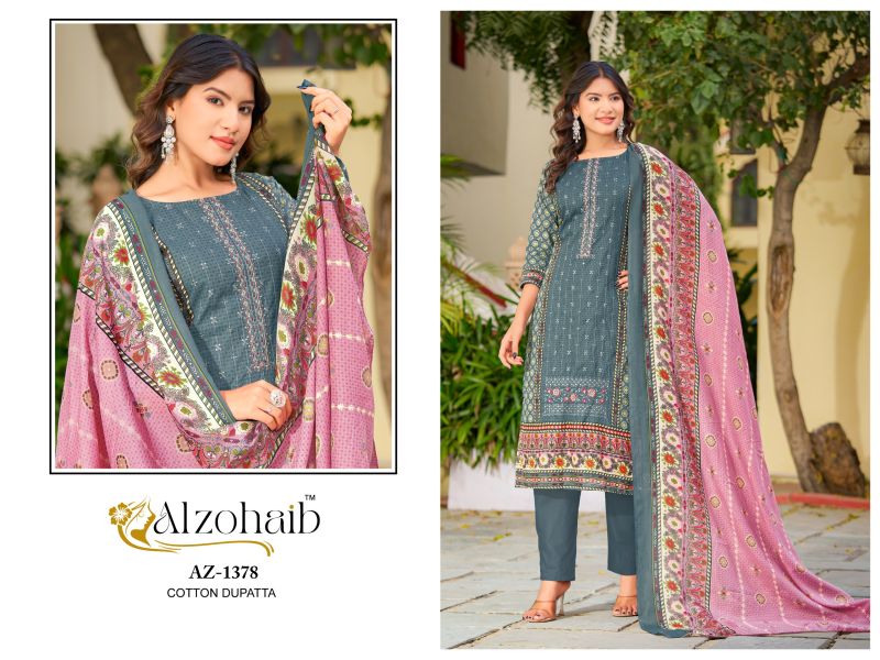 Alzohaib Haseena Chiffon Dupatta Cotton Printed Pakistani Salwar Suits