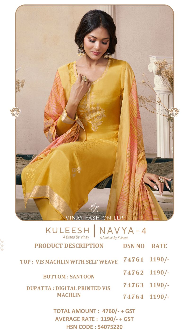Vinay Kuleesh Navya Vol 4 Viscose Maslin Designer Salwar Kameez