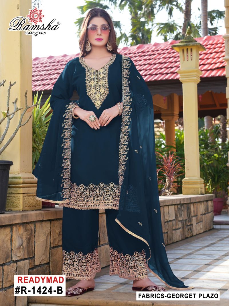 Ramsha R 1424 A To D Georgette Embroidery Pakistani Salwar Kameez