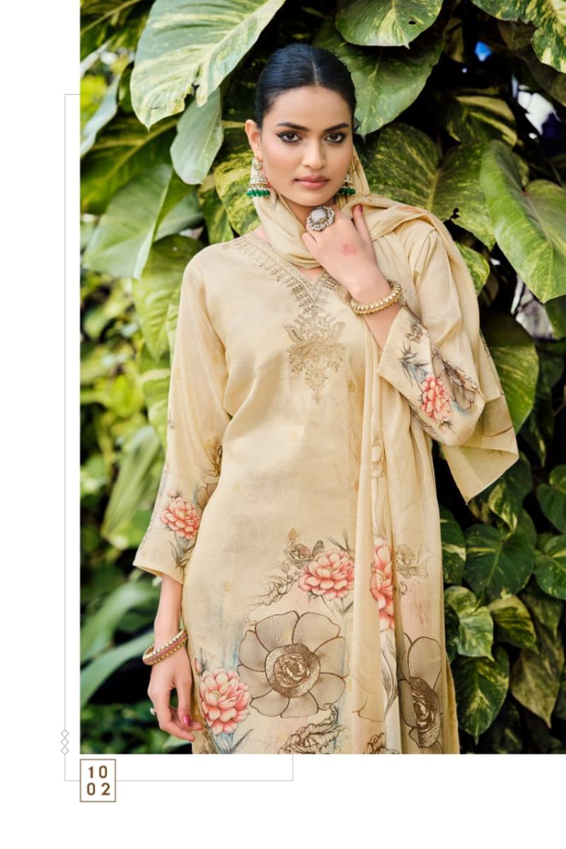 Ossm Gulabo Jacqurd Simmer Silk Embroidery Kurti Pant And Dupatta