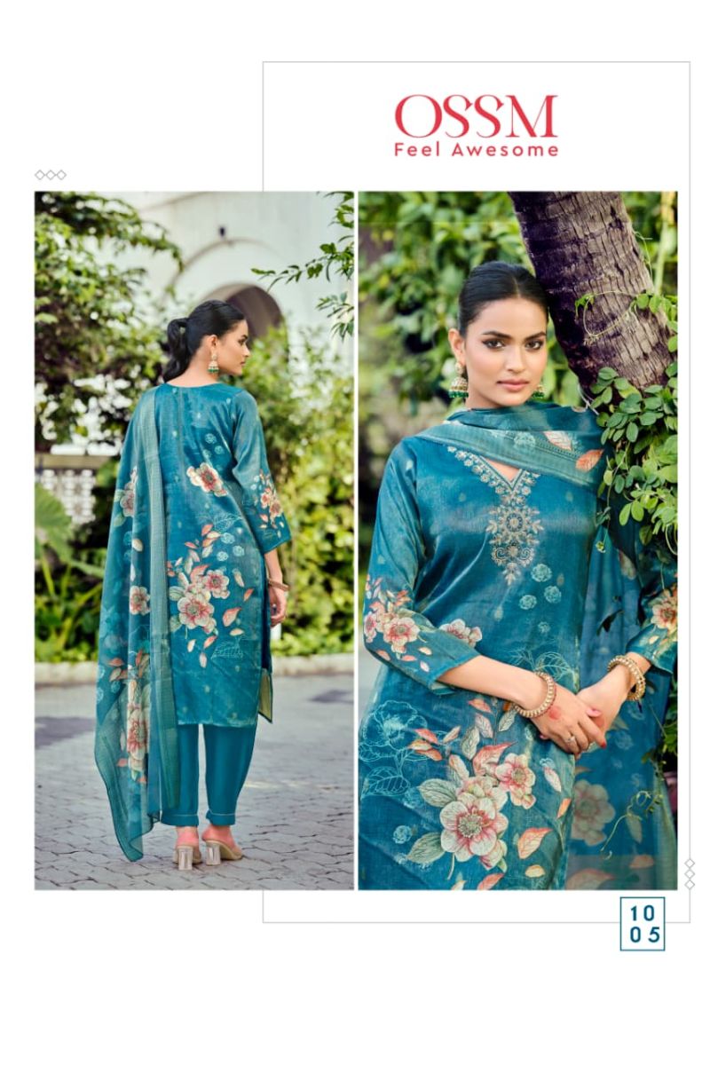 Ossm Gulabo Jacqurd Simmer Silk Embroidery Kurti Pant And Dupatta