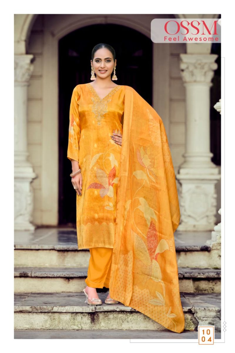 Ossm Gulabo Jacqurd Simmer Silk Embroidery Kurti Pant And Dupatta