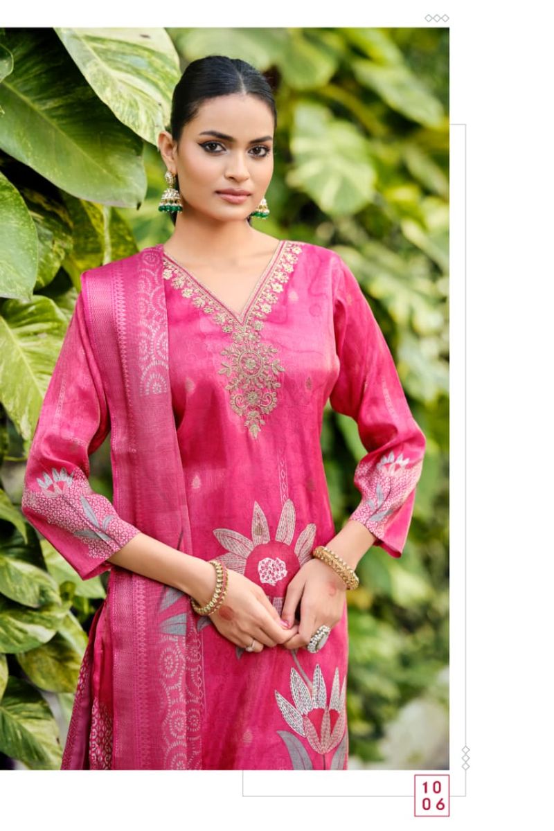 Ossm Gulabo Jacqurd Simmer Silk Embroidery Kurti Pant And Dupatta