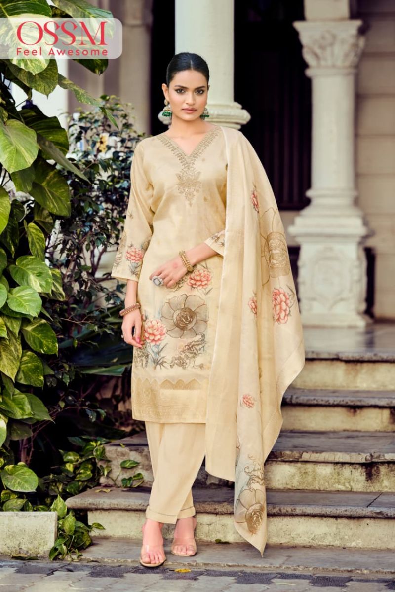 Ossm Gulabo Jacqurd Simmer Silk Embroidery Kurti Pant And Dupatta