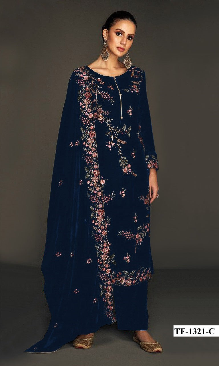 Tf 1321 A To F Velvet Thread And Sequence Work Pakistani Salwar Kameez