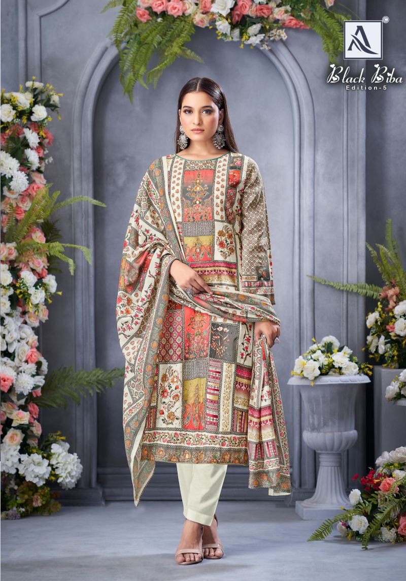 Alok Black Biba Edition 5 Viscose Maslin Designer Dress Material
