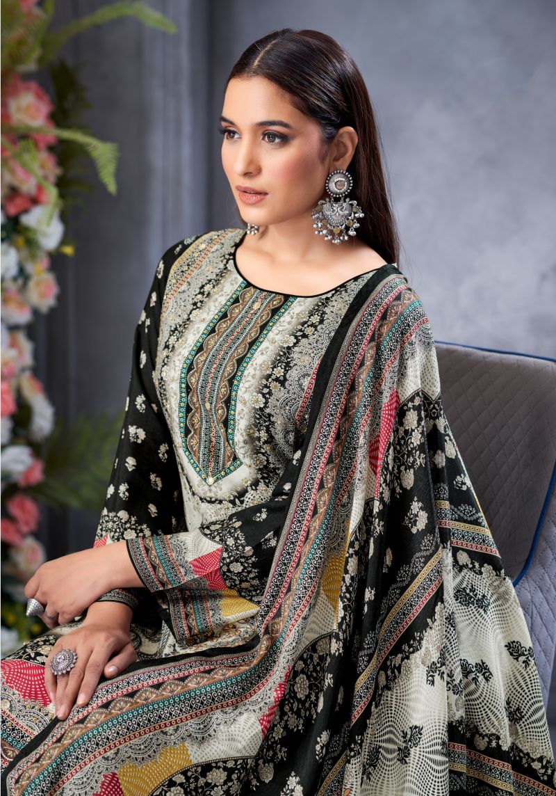 Alok Black Biba Edition 5 Viscose Maslin Designer Dress Material
