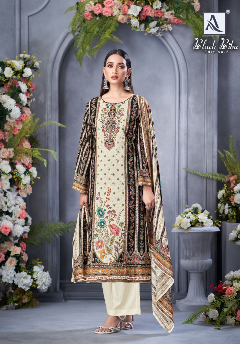 Alok Black Biba Edition 5 Viscose Maslin Designer Dress Material