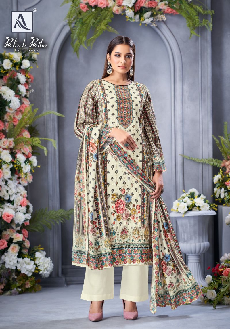 Alok Black Biba Edition 5 Viscose Maslin Designer Dress Material