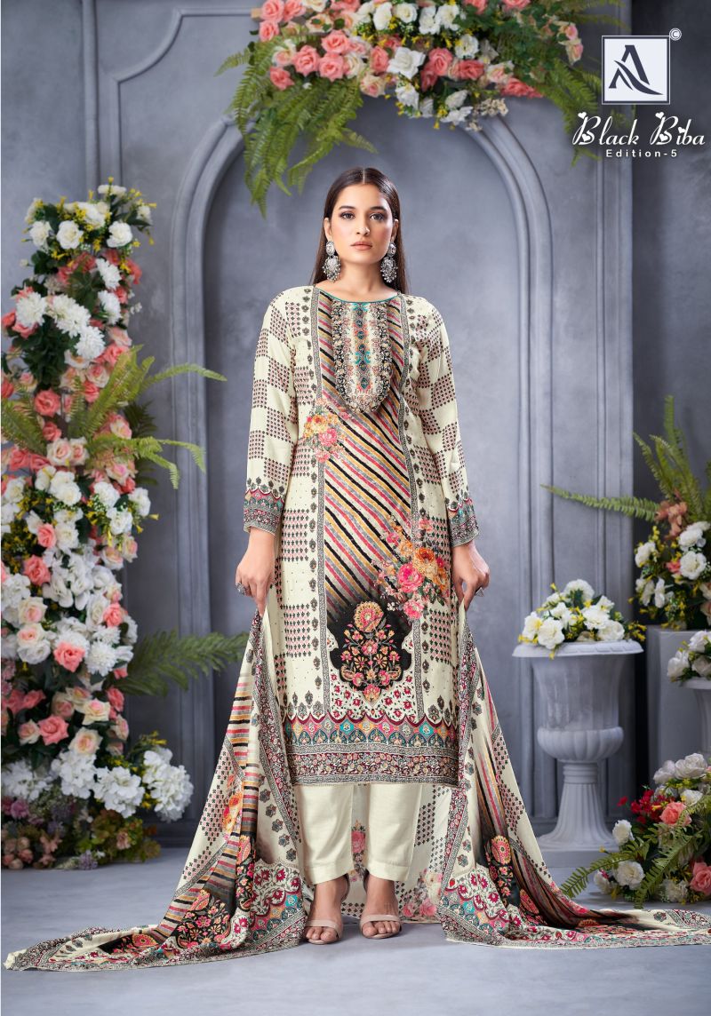 Alok Black Biba Edition 5 Viscose Maslin Designer Dress Material