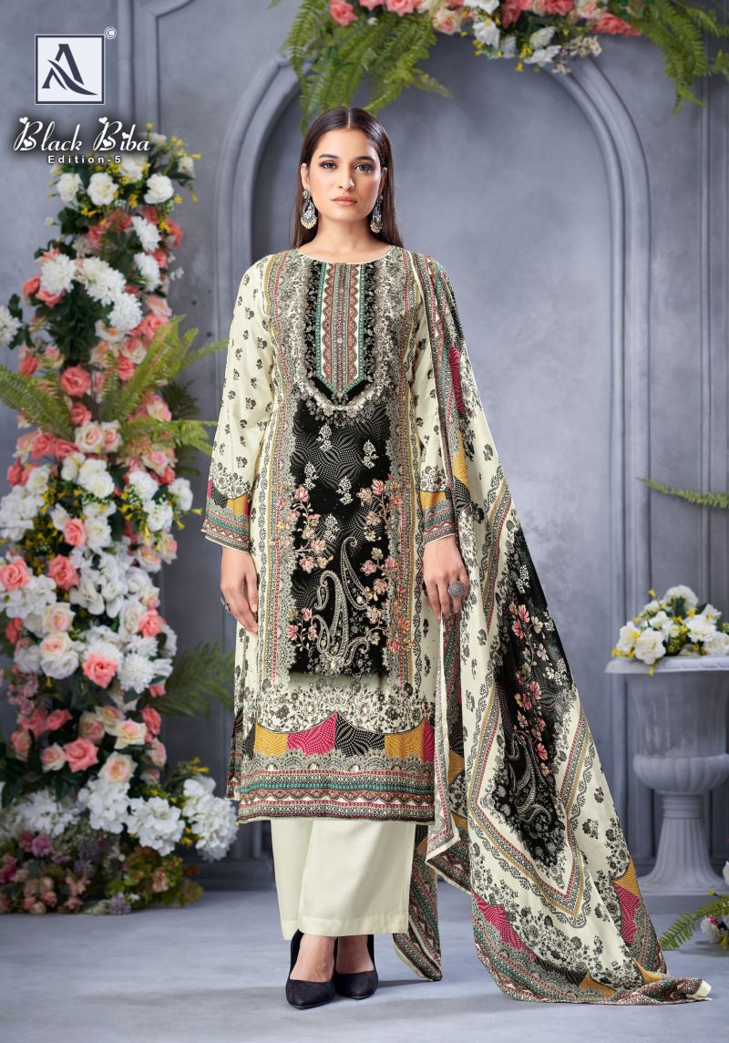 Alok Black Biba Edition 5 Viscose Maslin Designer Dress Material